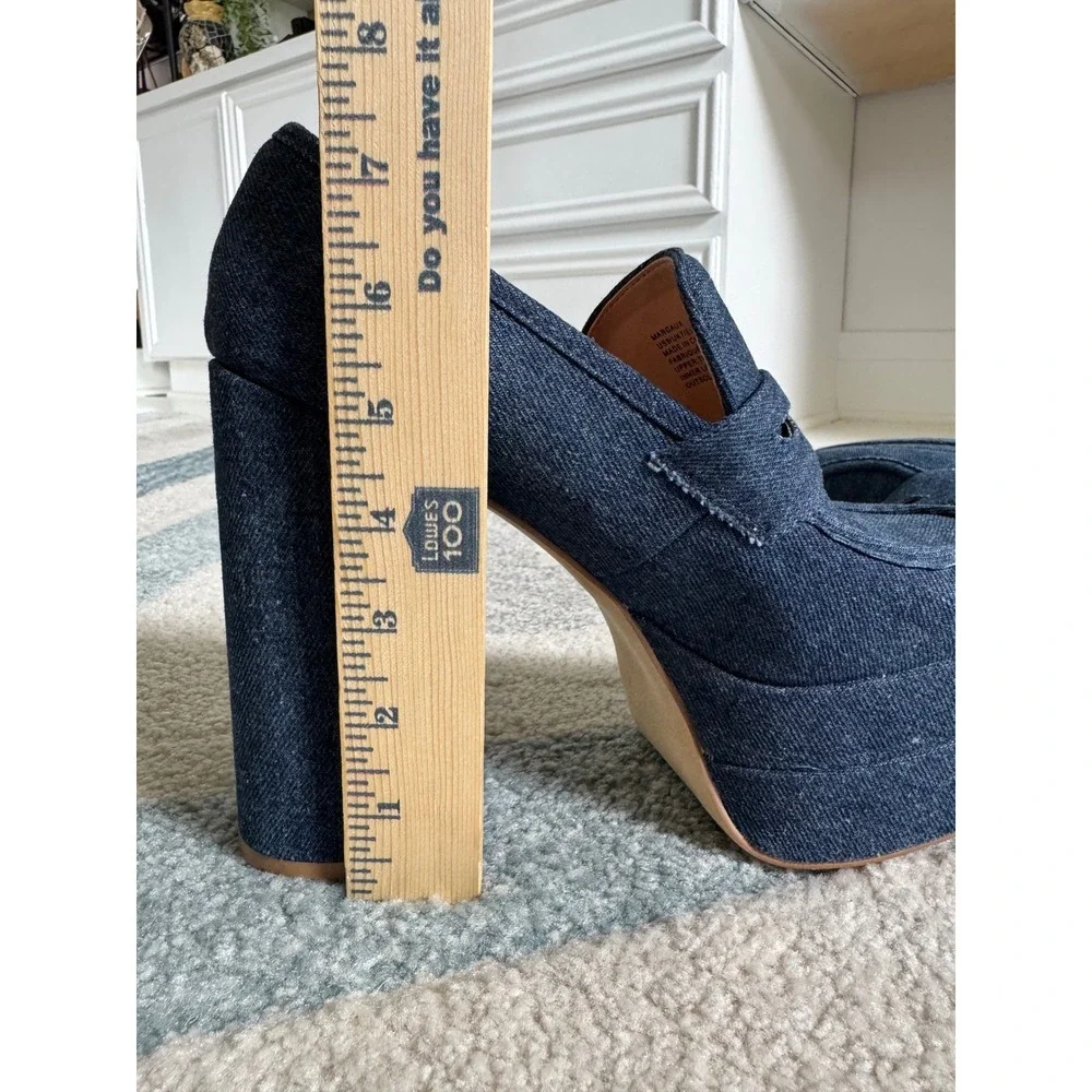 Shoedazzle Margaux Denim‎ Platform Penny Loafers Blue Block Heel Womens 9 EU 40